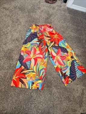 Tropical Wide-Leg Floral Pants - Bright Multicolor